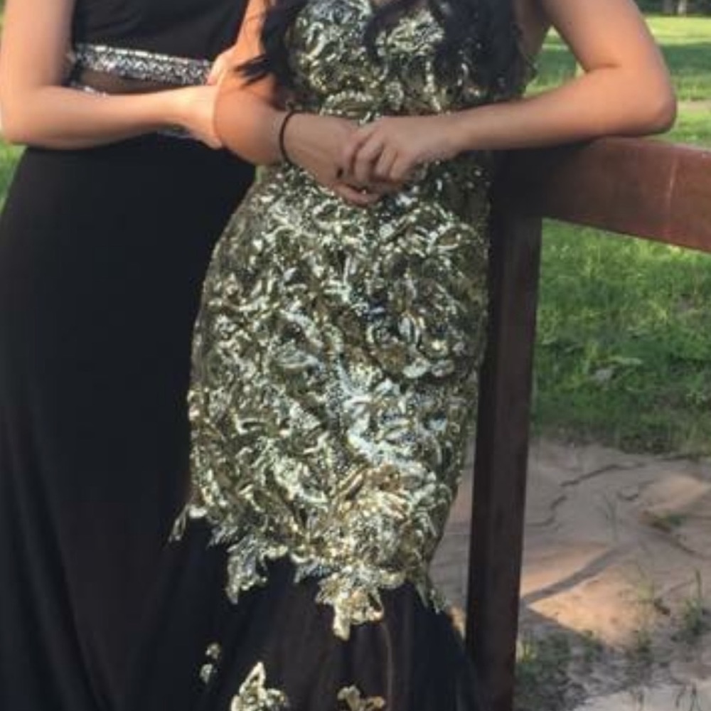 Gold Sequin Mermaid Sexy Back Buckle Mopping The Floor Evening Dresses